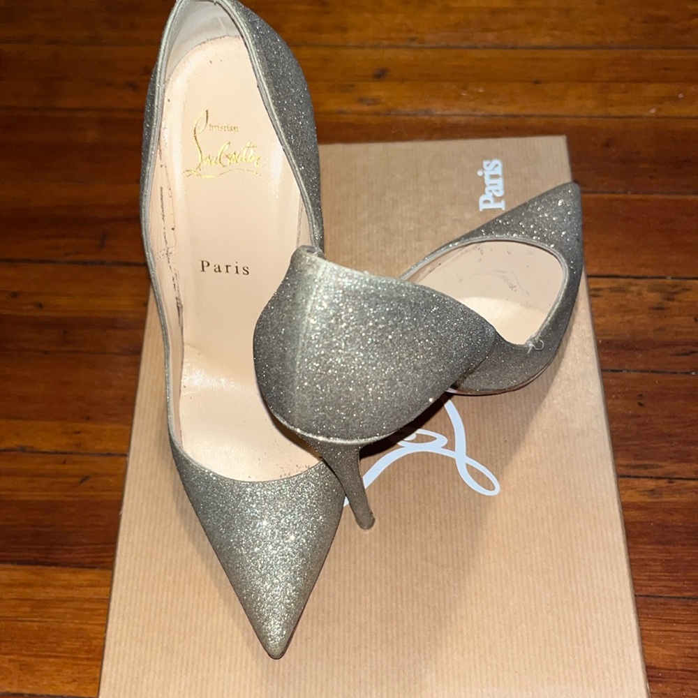 Christian Louboutin So Kate 120 Silver Glitter Mini